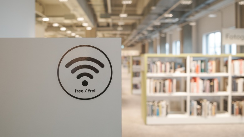 free Wi-Fi sign in a library