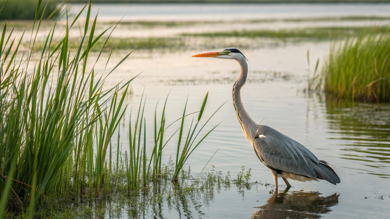 a great blue heron at Stewart B. McKinney Wildlife Refuge