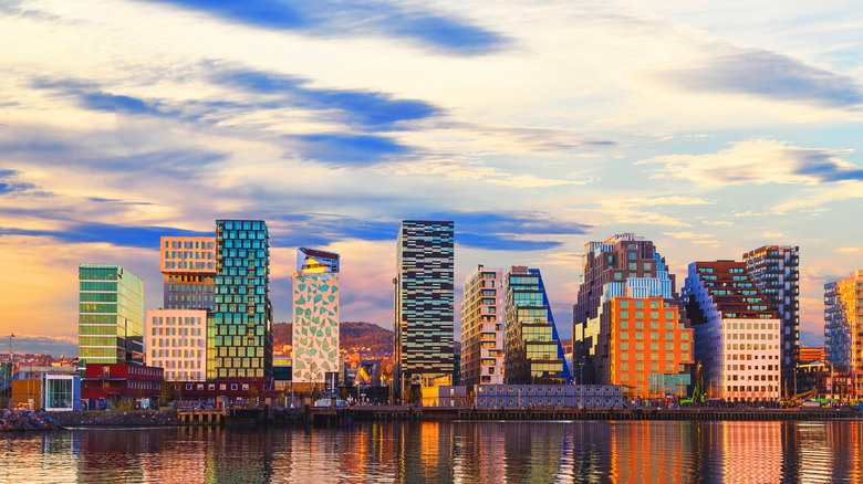 city skyline of Oslo at sunset