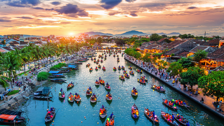 Aerial view of Hoi An ancient town at twilight