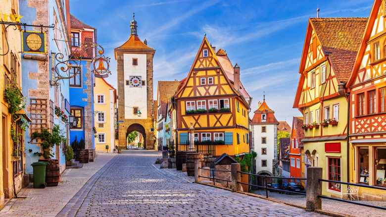 Medieval town of Rothenburg ob der Tauber on a summer morning