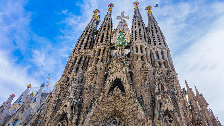Sagrada Familia church towers low angle