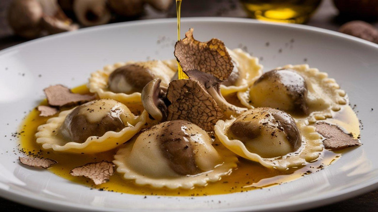 plate of ravioli with truffles in Italy