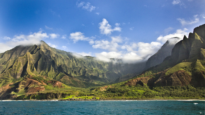 The scenic view of the Na Pali Coast and the Waimea Canyon of Kauai, Hawaii.
