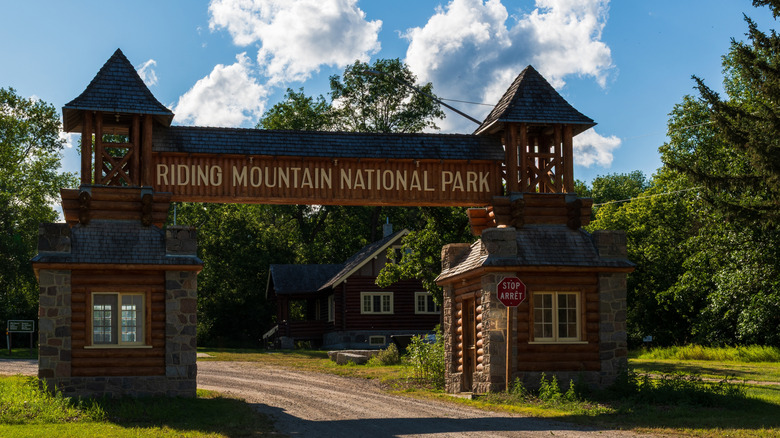 the entrance to Riding Mountain National Park in Manitoba Canada