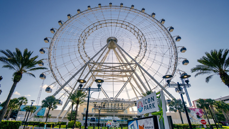 A low angle on the Ferris wheel at ICON Park Orlando.
