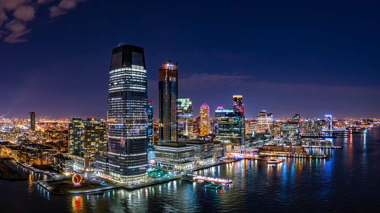 The Jersey City skyline at night.