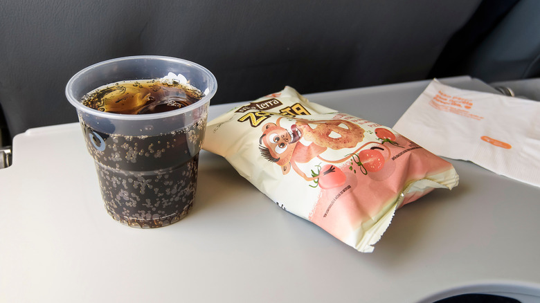 diet coke and snacks on plane
