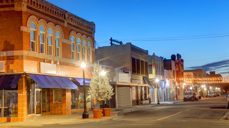 Main street of Idaho Falls at twilight