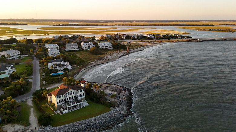 Houses along the shore on Sullivan's Island South Carolina