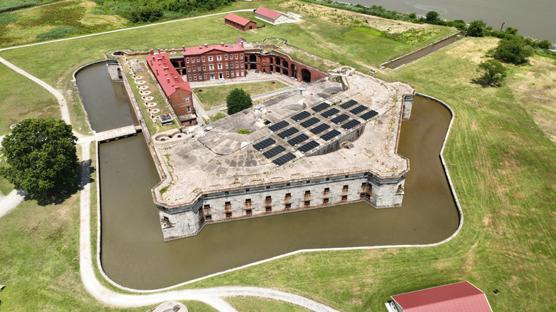 looking down on Fort Delaware on the Delaware River