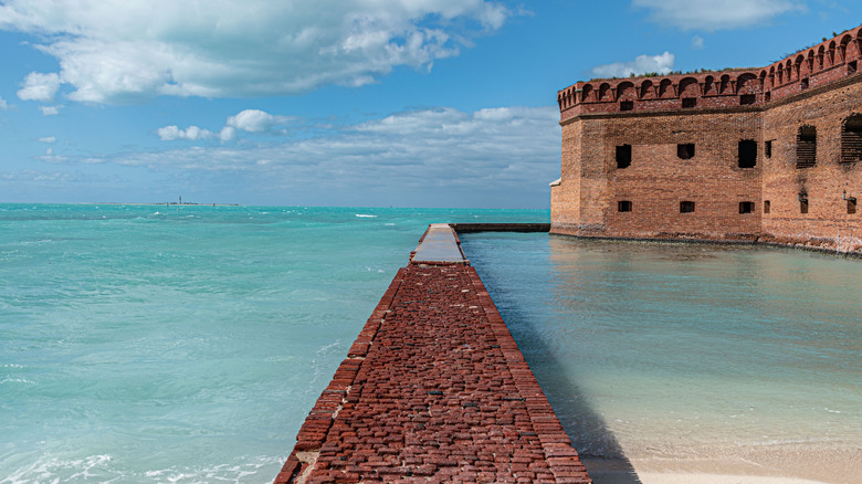Historic Fort Robinson on the shores of Dry Tortugas National Park in Florida on the clear waters of the Gulf of Mexico
